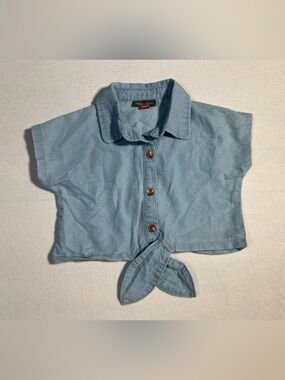 Vince Camuto Baby Girl Chambray Tie Hem Short Sleeve Button Up Top 24M